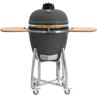 BBQ-Toro Kamado Grill Holzkohlegrill "KURO" Ø 52 cm, Grau, Keramikgrill mit Ablage, Thermometer - Grau