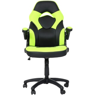 Mendler Bürostuhl HWC-K13, Drehstuhl Gamingstuhl, ergonomisch, verstellbare Armlehne, Kunstleder ~ schwarz-grün