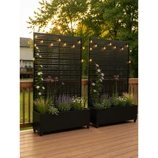 Hochbeet mit Sichtschutz, Metall Pflanzkasten mit Rankgitter und Rollen, freistehender Pflanzkübel 33cm tief, wetterfest für Blumen und Kletterpflanzen - Ideal für Garten, Balkon und Terrasse