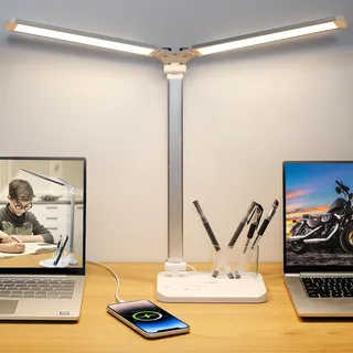 iVict Dual Swing Arm LED Schreibtischlampe Weiß
