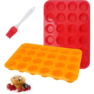 2 Stück Kleine Silikon Muffinform, Mini Muffinform Silikon für 24 Muffins