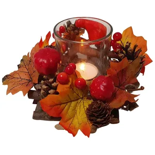 sesua Windlicht Herbstkranz Glas Windlicht 15cm Herbst Herbstdeko Tischdeko