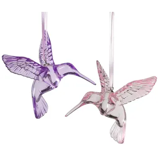 RiloStore 2er Set Hänger Kolibri Vogel 10cm Anhänger Rostdeko Gartendeko rosa lila Acryl Garten Dekoration Gesteckdeko Vögelchen Mobile Windspiel Deko