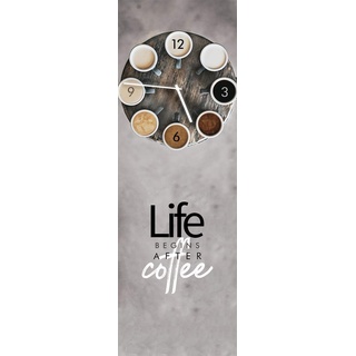 Wanduhr Life Coffee - lautlose Uhr aus Glas Made in EU - Glasuhr inklusive Wandaufhängung - Wanduhr ohne Tickgeräusche mit Metallzeiger - Kaffee Küchenuhr rechteckig Küche lautlos Grau - 20 x 60 cm