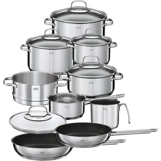 RÖSLE Topf-Set ELEGANCE Topfset+Glasdeckel&Innenskalierung,spülmaschinengeeignet, Cromargan® Edelstahl Rostfrei 18/10 (Töpfeset, Induktionstöpfe) - Silber