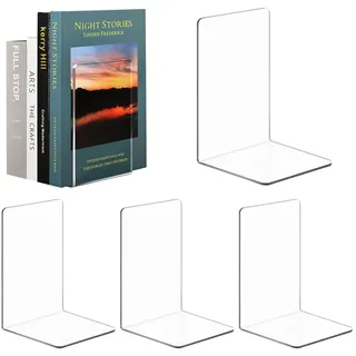 Buchstütze, 4 Stück Klarer Acryl-Buchständer, Schlafzimmer und Schreibtischorganisation, Transparente Dekoration für Schule, Zuhause, Büro, Bibliothek