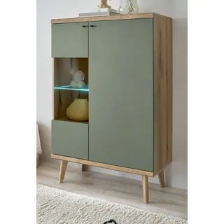 Furn.Design Highboard Juna (Kommode in Evoke Eiche und Salbeigrün, 90 x 134 cm), 7 Fächer beige