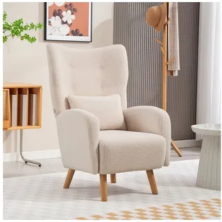 HOMCOM Relaxsessel Ohrensessel mit Lendenkissen, Geplosterter Sessel, Holzbeine (Loungesessel, 1-St., Relaxsessel), für Wohnzimmer, Schlafzimmer, Beige beige