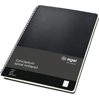 Sigel CO821 Premium Spiralblock A4, liniert, schwarz, 80 Blatt, sehr stabiler Hardcover-Einband, aus nachhaltigem Papier, Conceptum