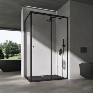doporro Duschkabine Schiebetür Duschabtrennung 80x100cm Eckeinstieg Klarglas Eckdusche ESG Glas Höhe 190cm schwarz Ravenna16L K - Schwarz