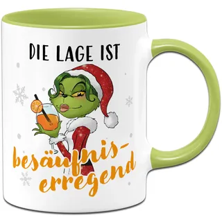 Miss Grinch Aperol Tasse - Die Lage ist besäufniserregend - Weihnachtstasselustig für Frauen, Kaffeetasse mit Spruch für Anti Weihnachtsmuffel - Geschenk Kollegin Aperolgeschenke (Grün)