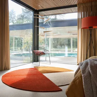 Wollteppich FLAIR RUGS "Mia Segment", braun (rostbraun), H:12mm Ø:150cm, Wolle, Teppiche, Kreisförmig im Retro-Design
