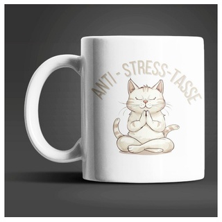 WS-Trend Tasse Yoga Katze Anti Stress Keramik Kaffeetasse Teetasse, Keramik bunt