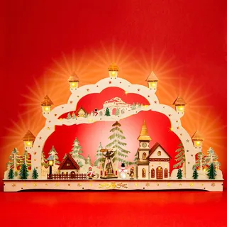 SIKORA LB90 XXXL Schwibbogen wundervoller Holz LED Lichterbogen inkl Netzteil Weihnachten Deko Motiv Winterdorf Pyramide Breite 78 cm