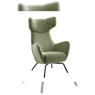 KAWOLA Ohrensessel LOTTE Cord 79 x 117 x 0 cm Grün mit Hocker