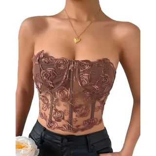 Onsoyours Crop Tops Damen Bauchfrei Camilose Top Spitzentop Boho Tank Bustier Sport Trägershirts Trägertop Cropped Oberteil