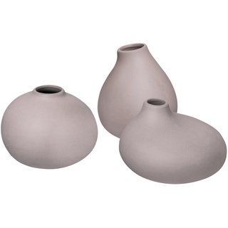 Blomus -Nona- 3er Set Porzellan Vase, 3 Formen, Blumenvase, Dekovase, Tischvase, Farbe Bark, Material Porzellan (66225)