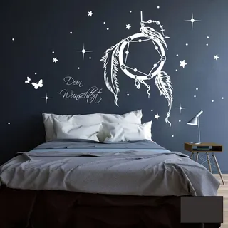 Wandtattoo Traumfänger Wandsticker Wandaufkleber Aufkleber Wunschtext Sternen M2088 ilka parey wandtattoo-welt® - ausgewählte Farbe: *dunkelgrau* ausgewählte Größe: *XL - 100cm breit x 76cm hoch*