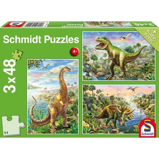 Schmidt Spiele GmbH Puzzle 3 x 48 Teile Kinder Puzzle Abenteuer mit den Dinosauriern 56202, 48 Puzzleteile