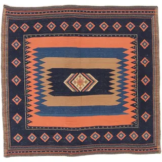 Nain Trading Orientteppich Kelim Fars 146x136 Handgewebter Orientteppich / Perserteppich, quadratisch, Höhe: 5 mm rot|schwarz
