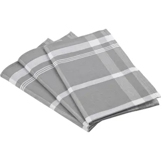 Ross 3er Pack Zwirn Halbleinen Geschirrtücher, Blockkaro, 50x70 cm | silber - grau