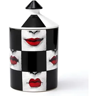 AlphaDesignLuxe Dekorativer Kerzenhalter, handgefertigt, Aromatherapie-Kerzenglas, italienisches Designer-Dekor, modische Tischvase, moderne Kunst, weibliches Gesicht, Augen, Lippen, Mittelstück (rote