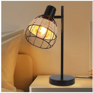 Nettlife Tischleuchte Schwarz E27 Nachttischlampe Rattan Bambus Schwenkbar Lampenschirm, mit Schalter, LED wechselbar, Wohnzimmer Schlafzimmer schwarz