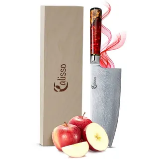 Calisso Hackmesser Ruby Line Chai Dao Chinesisches Küchenmesser, Damaskus Stahl rot