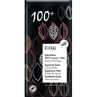 Vivani Edel Bitter Schokoladentafel 100% Cacao + Nibs 80 g