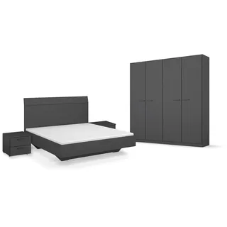 Rauch Möbel Florenz, Schlafzimmer-Set, Farbe Grau metallic, 4-teilig | Set bestehend aus Bett, Liegefläche 180x200cm, Nachttisch-Paar, je 2 Schubladen 40x36x40cm, Kleiderschrank 181x210x54cm