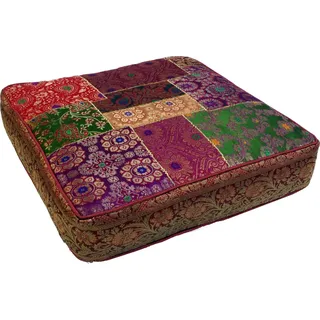 GURU SHOP Orientalisches Eckiges Patchwork Kissen 40 cm, Sitzkissen, Bodenkissen mit Baumwollfüllung - Rot/Patchwork