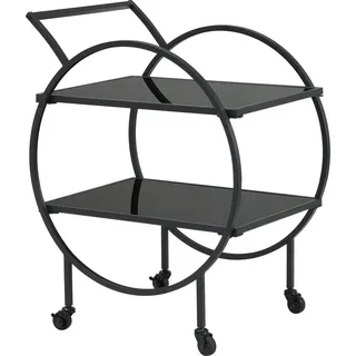FineBuy Servierwagen FineBuy Barwagen Metall Schwarz Glas Rollwagen 2 Etagen Rollen