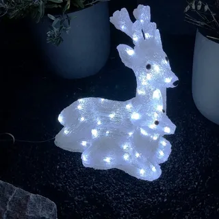 Mojawo 60 LEDs Acryl Hirsch mit Rehkitz kaltweiß Außenbeleuchtung Weihnachtsbeleuchtung