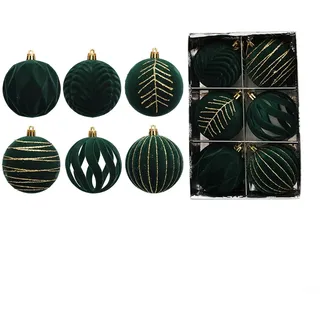6 Stück Weihnachtskugel-Ornamente, 8 cm Beflockungskugel, bruchsichere Dekorationen, Baumkugeln für Urlaub, Hochzeit, Party, Dekoration (grün)
