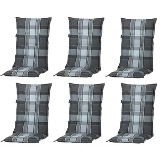 Madison Hochlehnerauflage 6 er Set A 055 Gartenstuhl Kissen Polster für Hochlehner, (Spar-Set, 6 St., 6 Auflagen), für Hochlehner-Stühle UV-beständig inkl. Bindebänder und Halteband grau