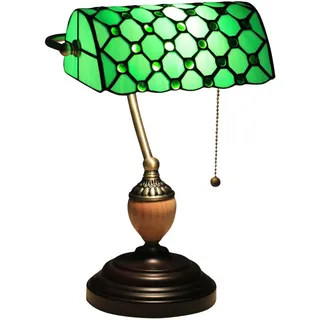 AIBOTY Vintage Banker Lampe, Schreibtischlampen Für Home Office, Tiffany Lampe, Buntglas Lampe, Antike Tischlampe, Schlafzimmer Nachttisch Lesen Lampe Mit Legierung Basis Pull Chain Schalter,A