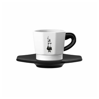 BIALETTI Espressotasse achteckig 4er Set mit Unterteller Schwarz-Weiß, Porzellan