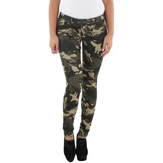 Sotala Damen Stretch Hüft Röhren Jeans Hose Slim Fit Skinny Röhrenjeans Stretchjeans Hüftjeans Camouflage Army Armee Tarnfarbe A M (38) - 38