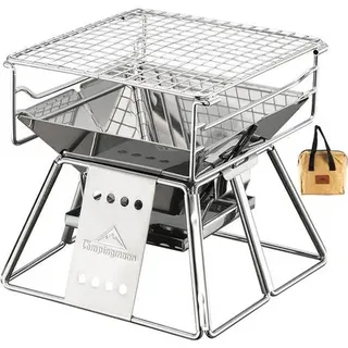 Campingmoon Kleiner Edelstahl-Holzkohlegrill mit Tragetasche, X-Mini Mini-Holzkohlegrill X-MINI