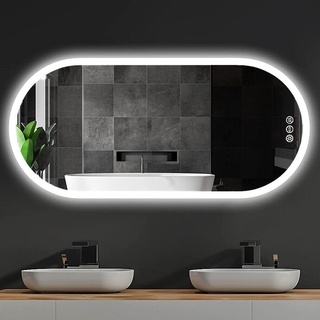 LUVODI Oval Badspiegel mit Beleuchtung: 120 x 60 cm Großer LED Badezimmerspiegel mit Touch-Schalter, Beschlagfrei, Dimmbar, 3 Lichtfarbe Einstellbare für Bad Flur Garderoben Spiegel