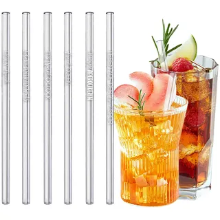 Sugeru 6 Stück Personalisiert Glas Strohhalm, Strohhalme Wiederverwendbar, Strohhalme Glas Kurz mit Unterschiedlichen Texten, Glasstrohhalme mit Verschiedene Gläser, Glasstrohhalm