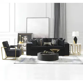 Dreisitzer Couch Polster Design Sofa 3er Sitz Sofas Zimmer Schwarz Chesterfield
