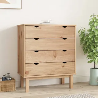 Skandi Stil Kommode 76,5cm Massivholz Kiefer Braun Schubladenschrank Sideboard