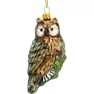 SIKORA Eule mit Federn besondere Weihnachtskugel Glas Christbaumschmuck Deko Figur Weihnachten Anhänger Ornament - Meisterstücke - BS716, Variante:Eule braun auf Zweig