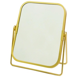 schonee 2-seitiger goldener Tisch-Make-up-Spiegel, doppelseitiger Kosmetikspiegel mit 2-facher Vergrößerung, 360 ° drehbarer Schminktischspiegel (Gold – Rechteck)