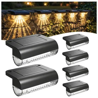Bigzom Solar Wandleuchte Aussen, 6 Stück, Warmweiß | Zaun Solarleuchten, IP65 Wasserdichte, Für Terrassen, Balkon, Gartenzaun, Niedrige Mauer