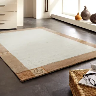 Wollteppich LUXOR LIVING "India" Gr. 1, beige, B:60cm H:20mm L:90cm, Wolle, Teppiche, Designer-Teppich Knüpfteppich Schurwollteppich Teppich, reine Wolle, handgeknüpft, mit Bordüre, auch als Läufer