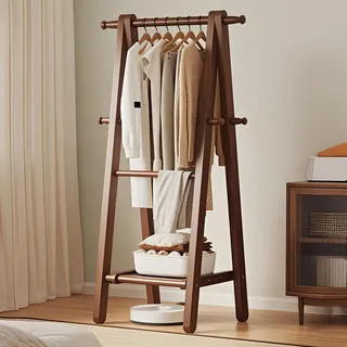 Cutfouwe Holz Kleiderständer Garderobe, große Faltbare hängende Kleidung, Stand Kleiderständer mit Lagerung Regal, Kleidung Lagerung, Home Organisation, natürliche Buche,24" with Pants Rack