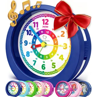 Honey's Heaven Kinderwecker ohne Ticken - für Jungen und Mädchen - Lernwecker Lernuhr Weckuhr Kinderuhr Quarzwecker Snooze Analog Quartz Wecker (Dunkelblau)