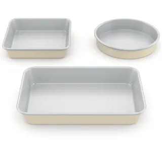 Zoha Backform Set Keramikbeschichtun - 3-teilig Backformen Set Aluminium, Kuchenformen Set rechteckig quadratisch rund - Antihaft Kuchenform Set bis 290°C, Cake Form spülmaschinenfest & PFAS-frei